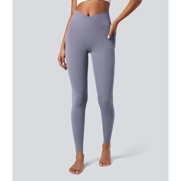 Halara Softlyzero Crossover Pocket 7/8 Leggings Light Gray Violet S NEW/NWT!! - Picture 3 of 14